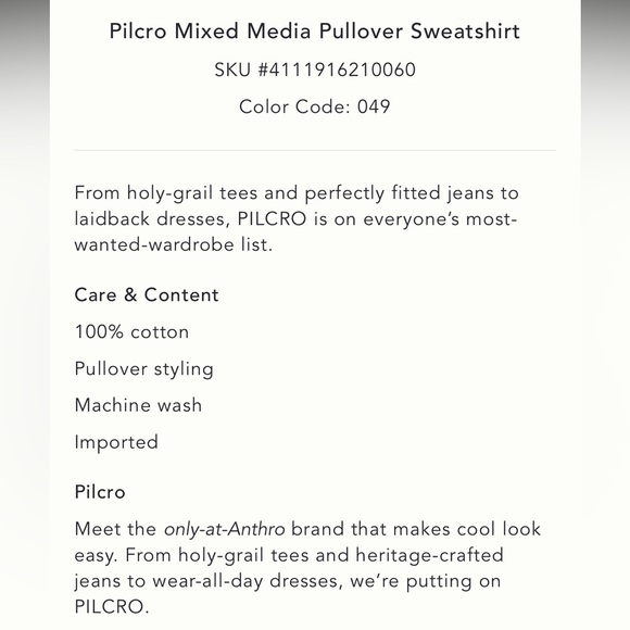 ✨ Anthropologie Mixed Media Pullover Sweatshirt Sz SP - Picture 7 of 7